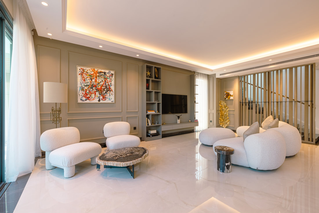 Cool, quiet family lounge in a completed Dubai villa served by a balanced ducted system
