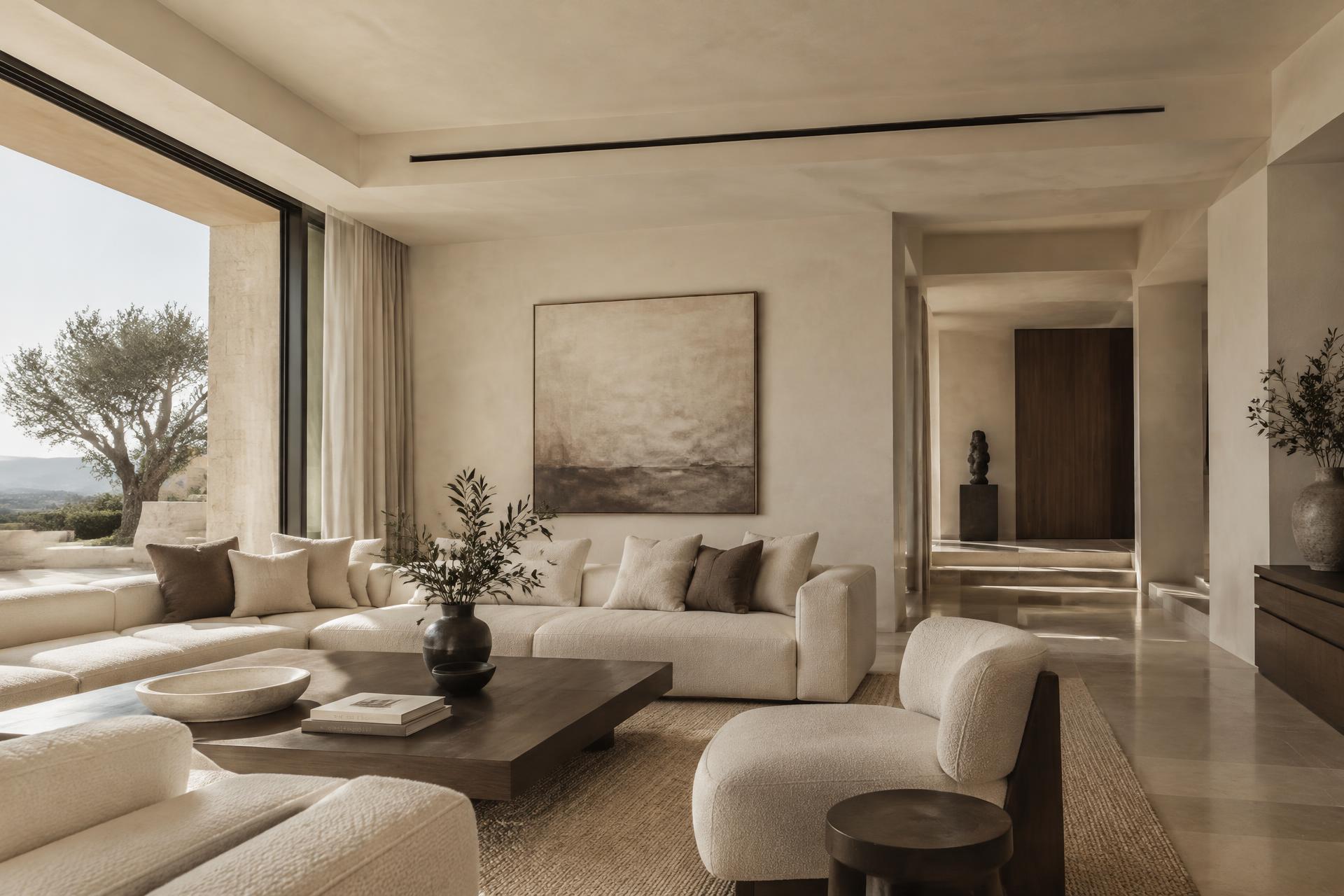 Dubai villa living room with concealed linear air conditioning diffuser in the ceiling